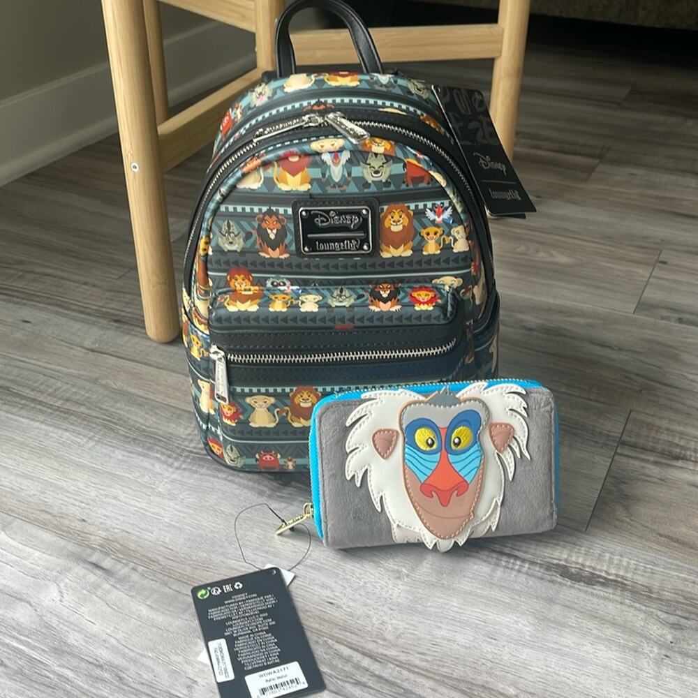 Loungefly Disney The Lion King Tribal Chibi back pack and Rafiki wallet new!